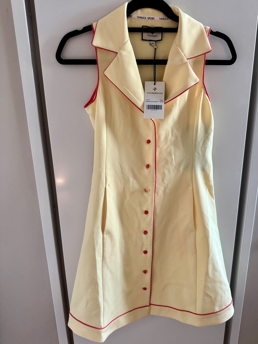 NEW Tuckernuck Sport Golf Yellow Sleeveless Georgia A-Line Dress with Red Piping
